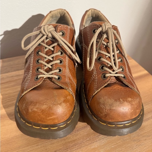 VTG Doc Martens Daisy Chunky Platform Oxfords Leather Brown Size 10 42 Y2K - Picture 2 of 10